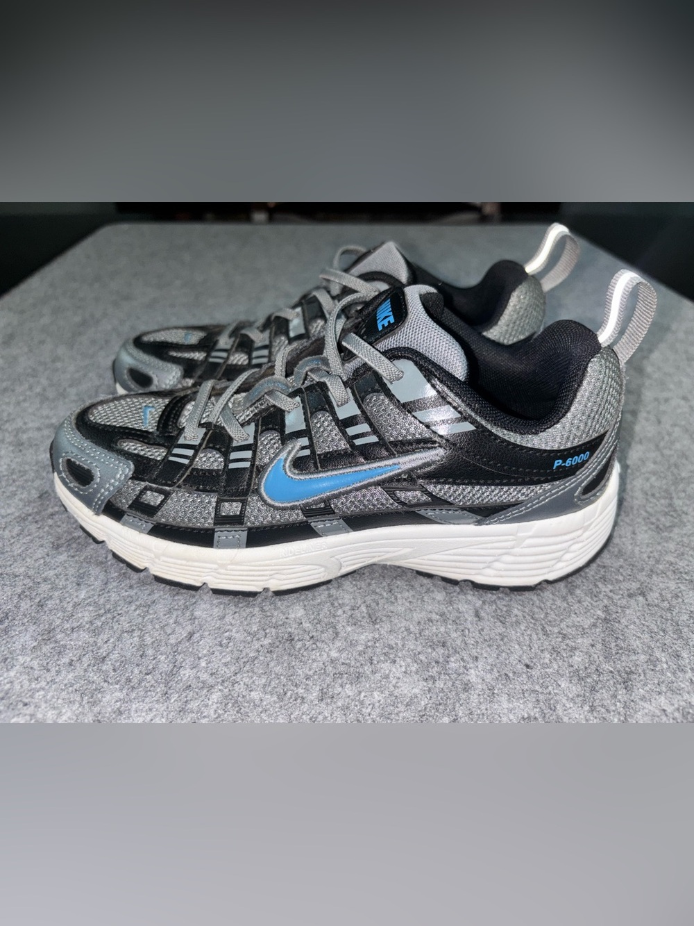 Nike Kids P-6000 Gray, Black and Blue Athletic Sneakers